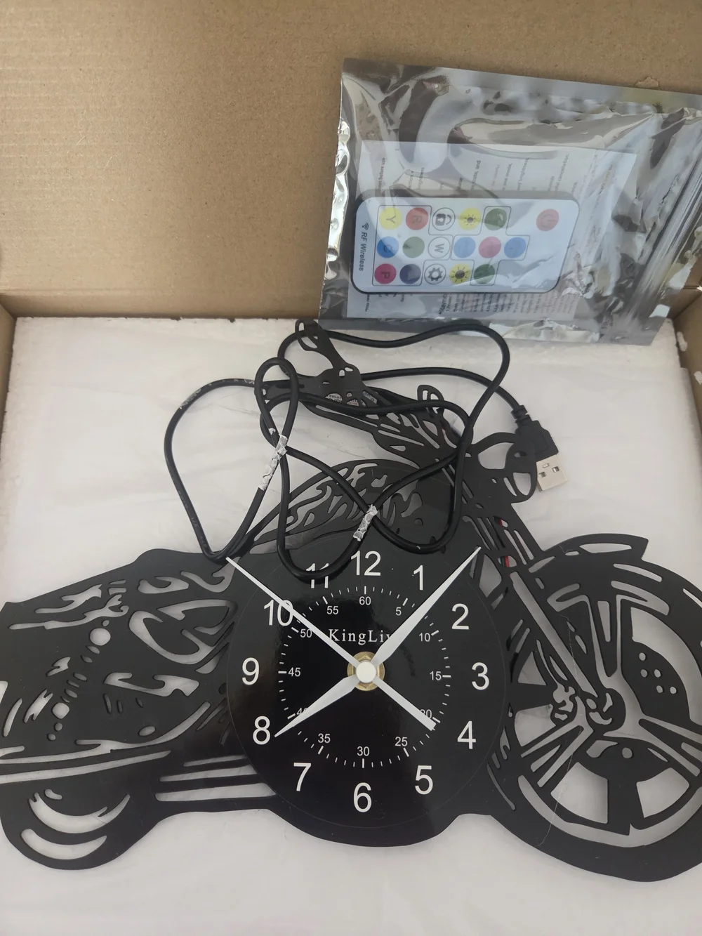 New Vinyl Motorcycle Clock with Multi-Color LED Lights
